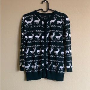 Dark Green Reindeer Cardigan Sweater
